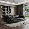 Black Italian Leather Chesterfield Sofa with Silver Legs - 93-inch