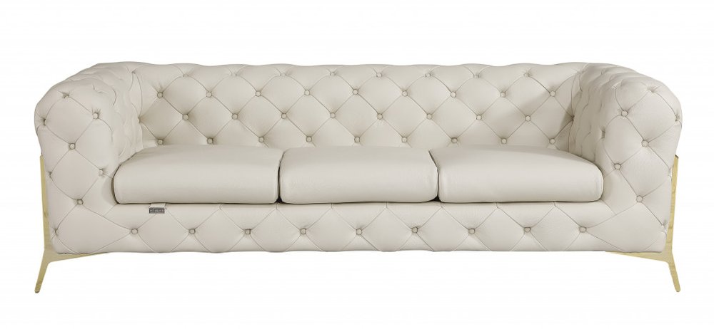 Black Italian Leather Chesterfield Sofa with Silver Legs - 93-inch