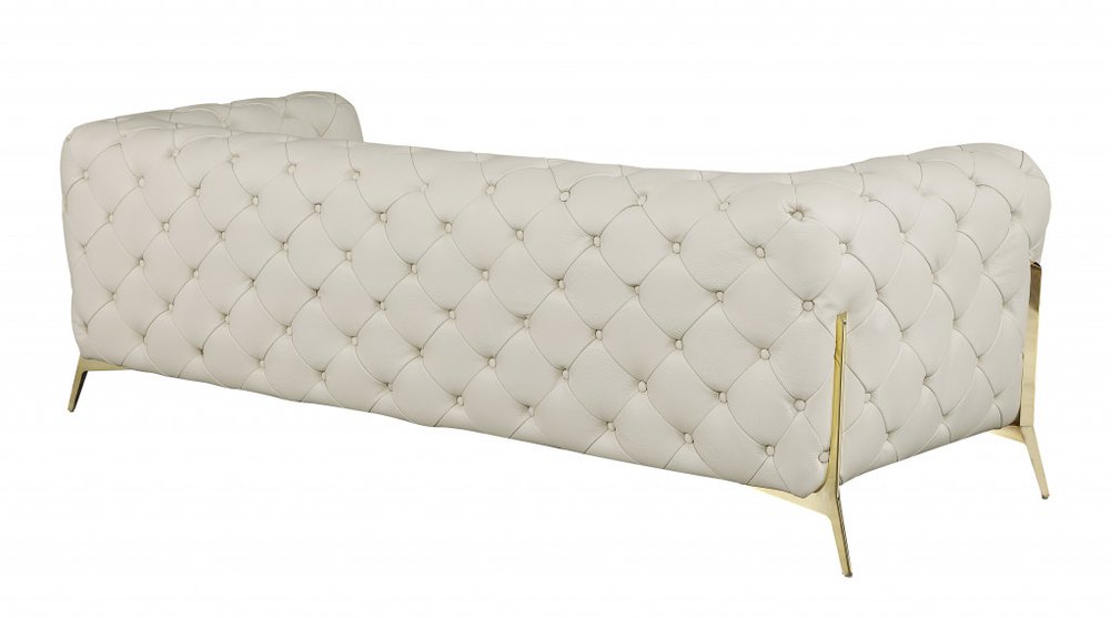 Black Italian Leather Chesterfield Sofa with Silver Legs - 93-inch