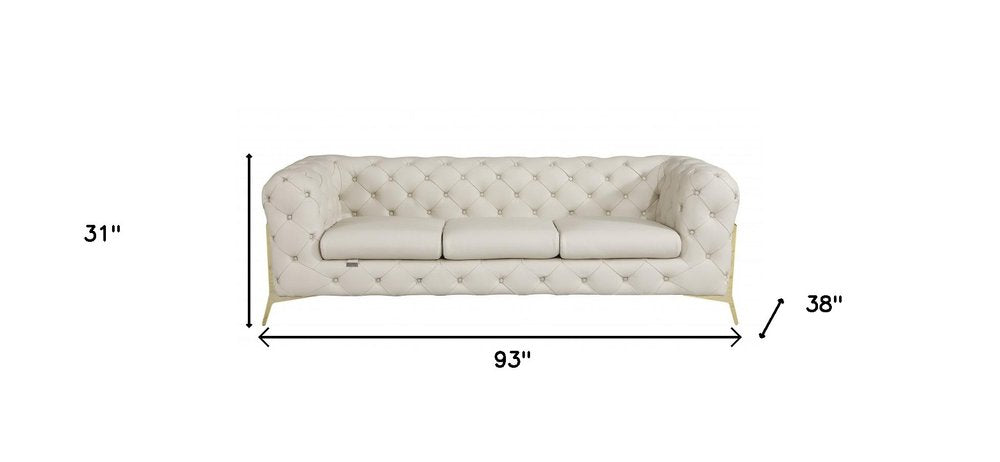 Black Italian Leather Chesterfield Sofa with Silver Legs - 93-inch