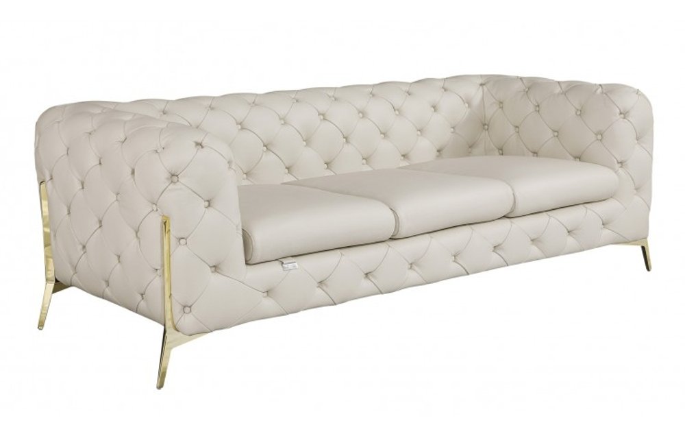 Black Italian Leather Chesterfield Sofa with Silver Legs - 93-inch
