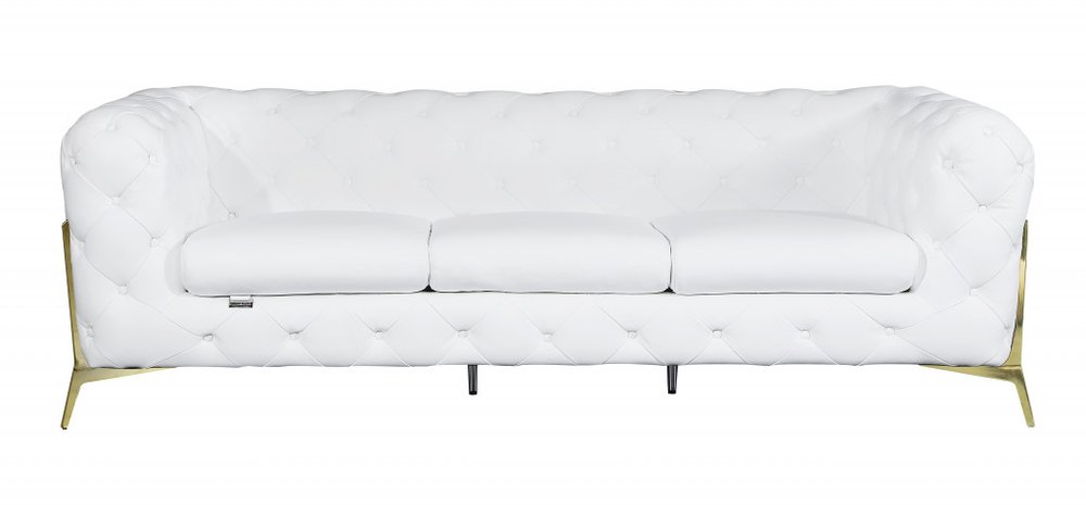 Black Italian Leather Chesterfield Sofa with Silver Legs - 93-inch