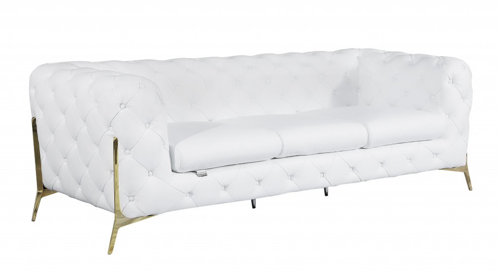 Black Italian Leather Chesterfield Sofa with Silver Legs - 93-inch