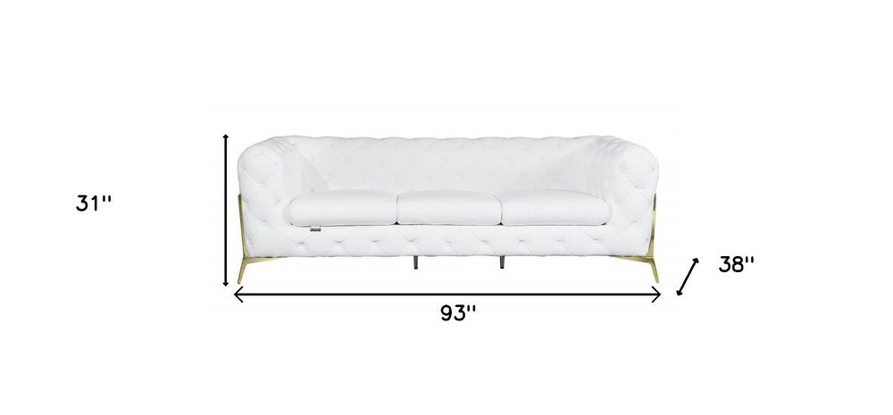 Black Italian Leather Chesterfield Sofa with Silver Legs - 93-inch