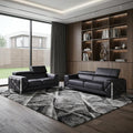 Two Piece Indoor Black Italian Leather Five Person Seating Set