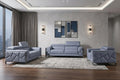Three Piece Indoor Light Blue Italian Leather Six Person Seating Set