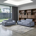 Two Piece Indoor Light Blue Italian Leather Five Person Seating Set