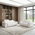 Two Piece Indoor White Italian Leather Five Person Seating Set