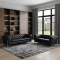 Two Piece Indoor Black Italian Leather Five Person Seating Set
