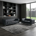 Two Piece Indoor Dark Gray Italian Leather Five Person Seating Set