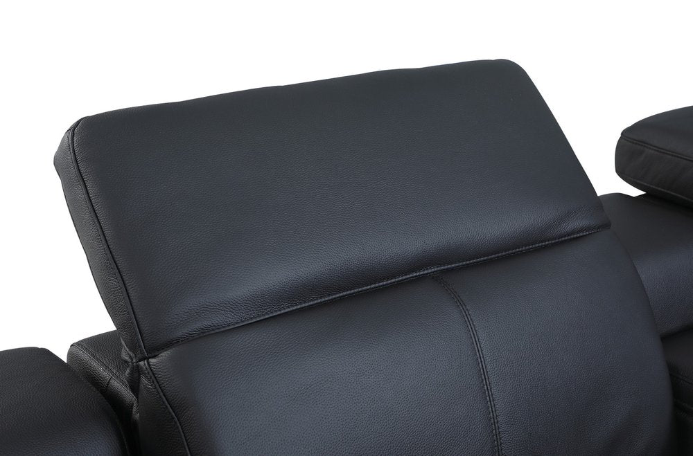 Black Italian Leather Power Reclining U Shaped Six Piece Corner Sectional with Console