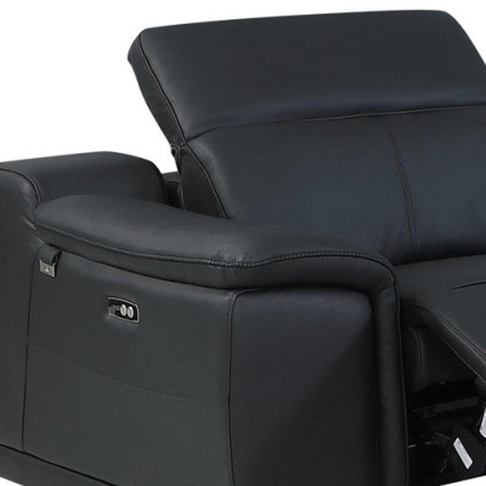 Black Italian Leather Power Reclining U Shaped Six Piece Corner Sectional with Console