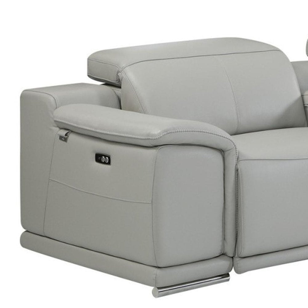 Light Gray Italian Leather Power Reclining U Shaped Six Piece Corner Sectional with Console