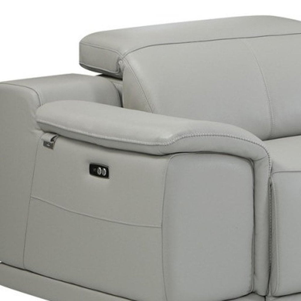 Light Gray Italian Leather Power Reclining U Shaped Six Piece Corner Sectional with Console
