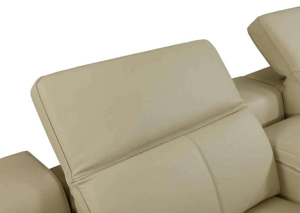 Beige Italian Leather Power Reclining U Shaped Seven Piece Corner Sectional with Console
