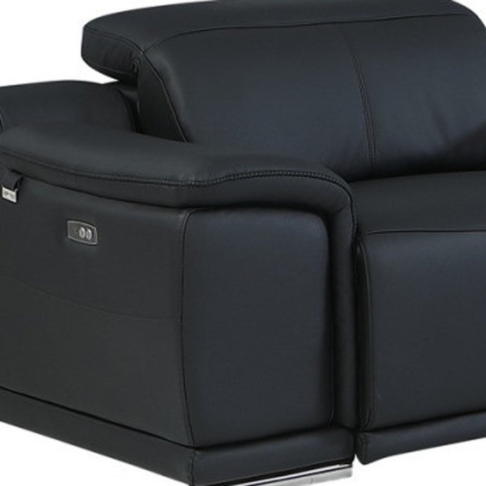 Black Italian Leather Power Reclining U Shaped Seven Piece Corner Sectional with Console