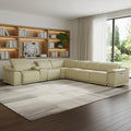 Beige Italian Leather Power Reclining U Shaped Seven Piece Corner Sectional with Console