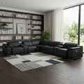 Black Italian Leather Power Reclining U Shaped Eight Piece Corner Sectional with Console