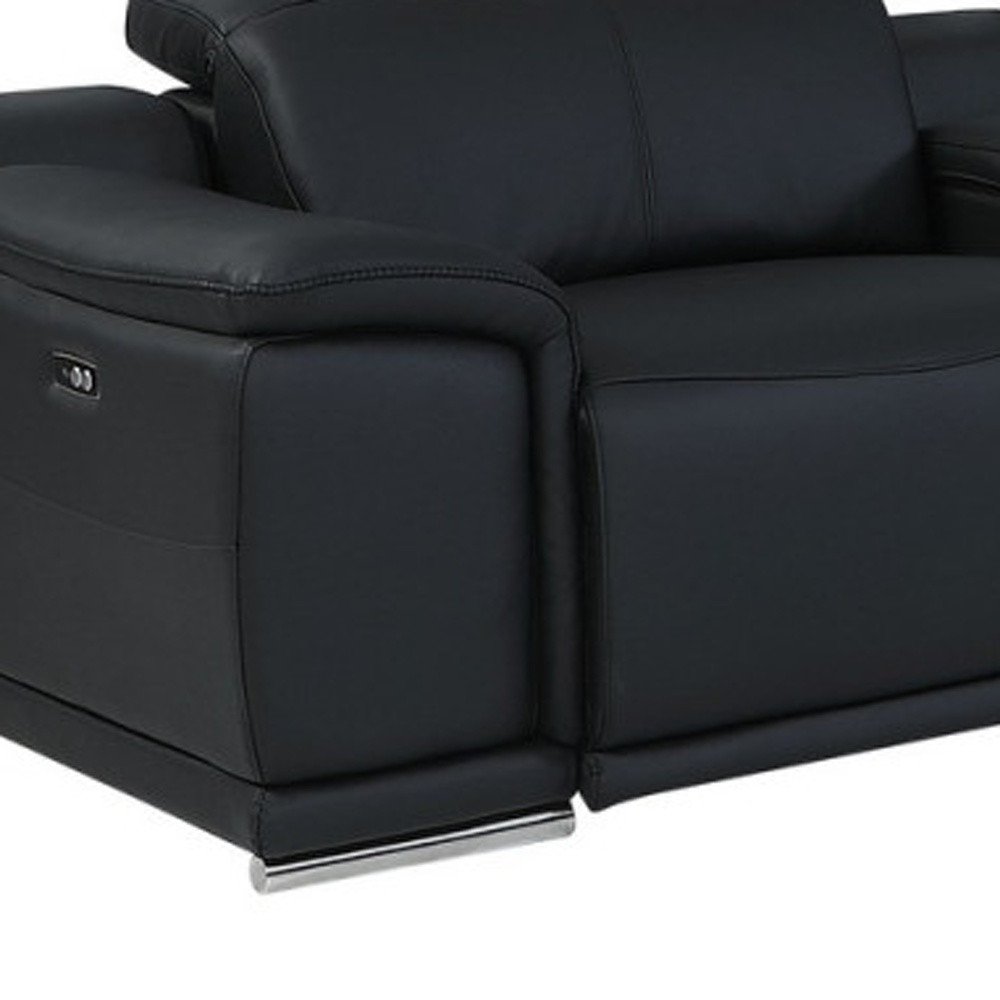 Black Italian Leather Power Reclining U Shaped Eight Piece Corner Sectional with Console