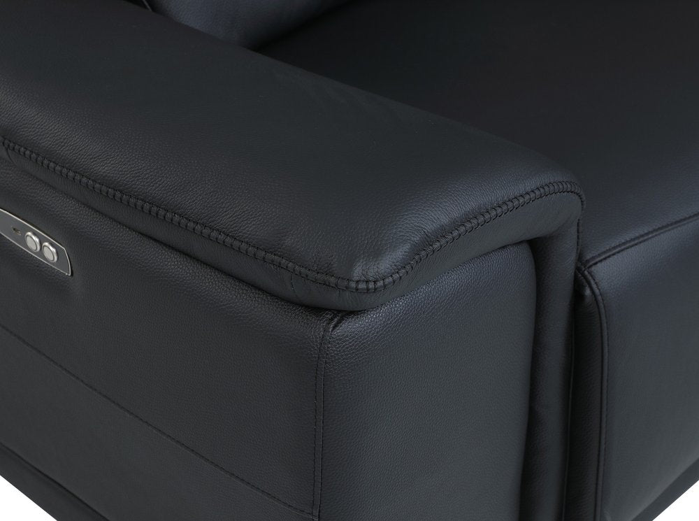 Black Italian Leather Power Reclining U Shaped Eight Piece Corner Sectional with Console