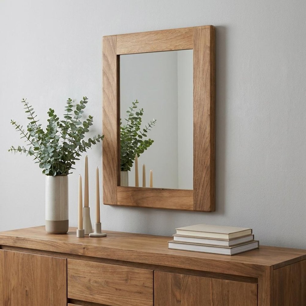 Brown Solid Wood Framed Accent Mirror - 15-inch