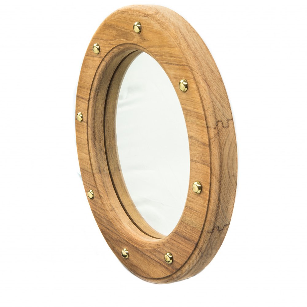 Brown Solid Wood Round Accent Mirror - 11-inch