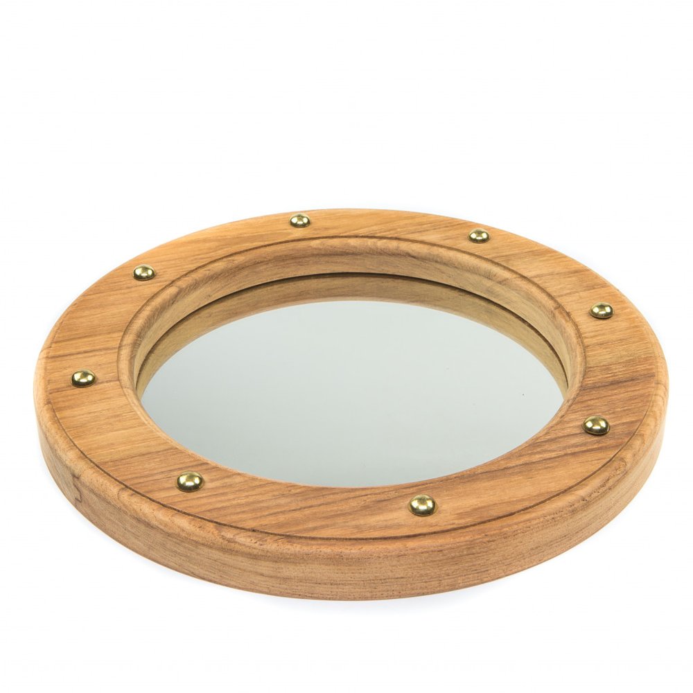 Brown Solid Wood Round Accent Mirror - 11-inch