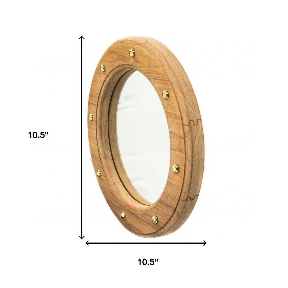 Brown Solid Wood Round Accent Mirror - 11-inch