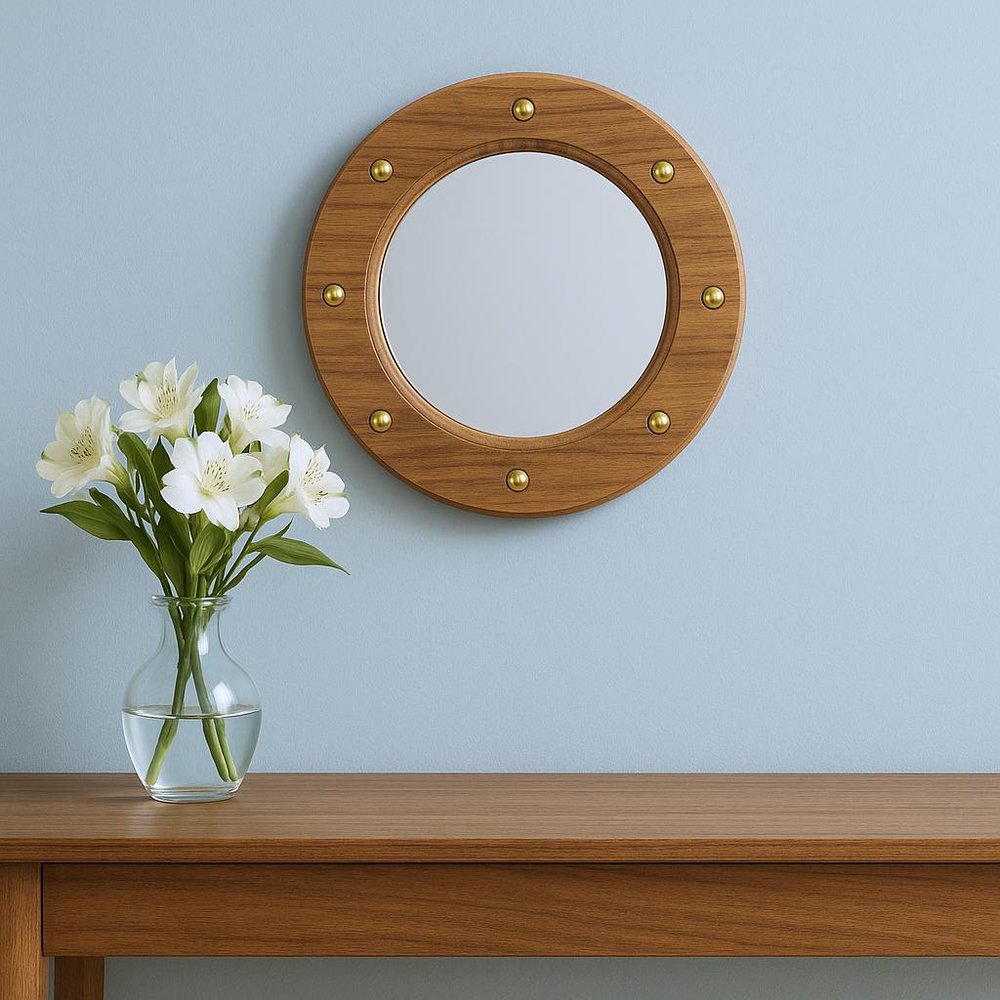 Brown Solid Wood Round Accent Mirror - 11-inch