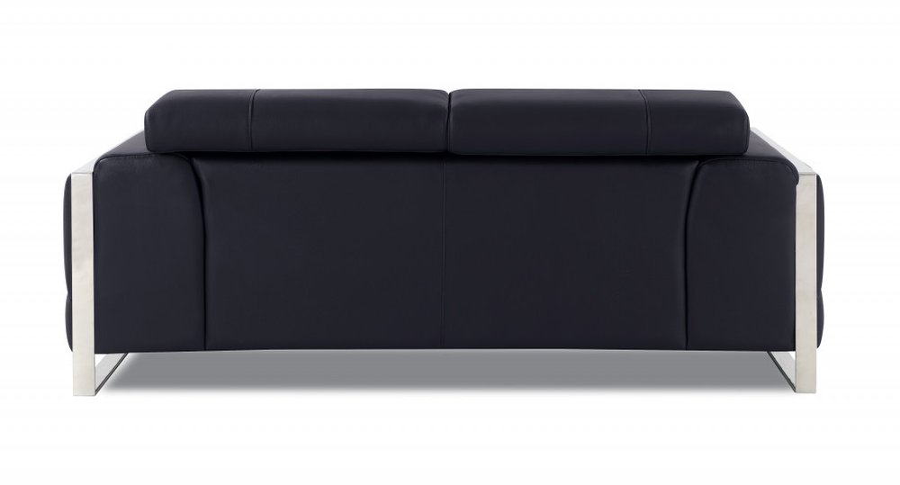 Black and Silver Italian Leather Loveseat - 75-inch