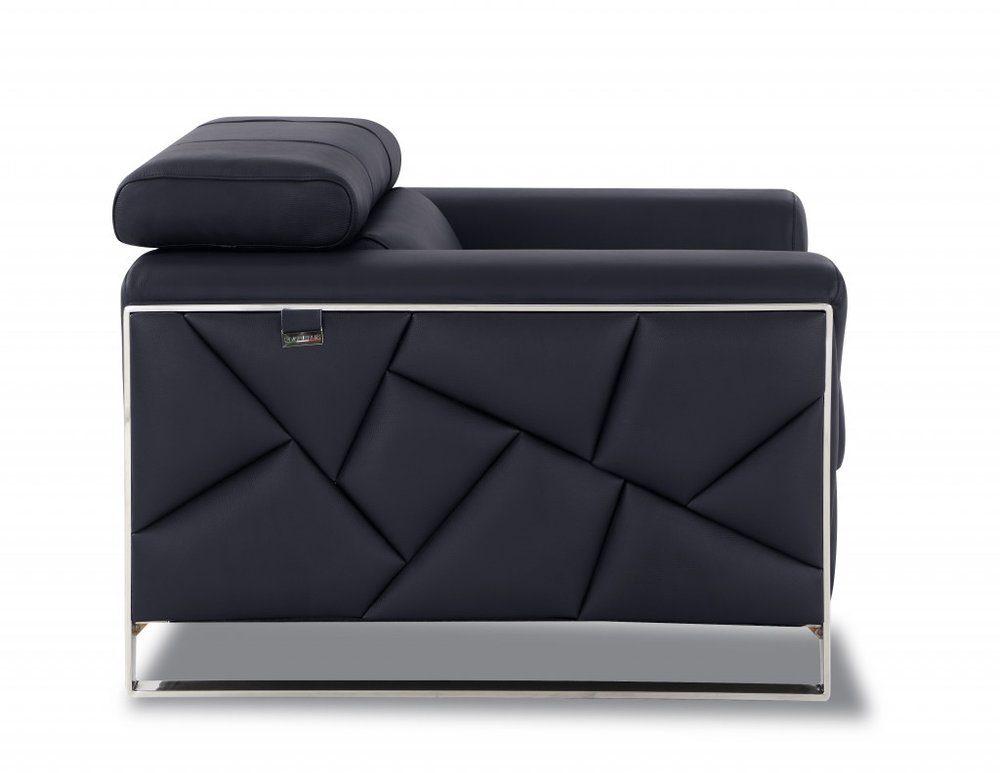 Black and Silver Italian Leather Loveseat - 75-inch
