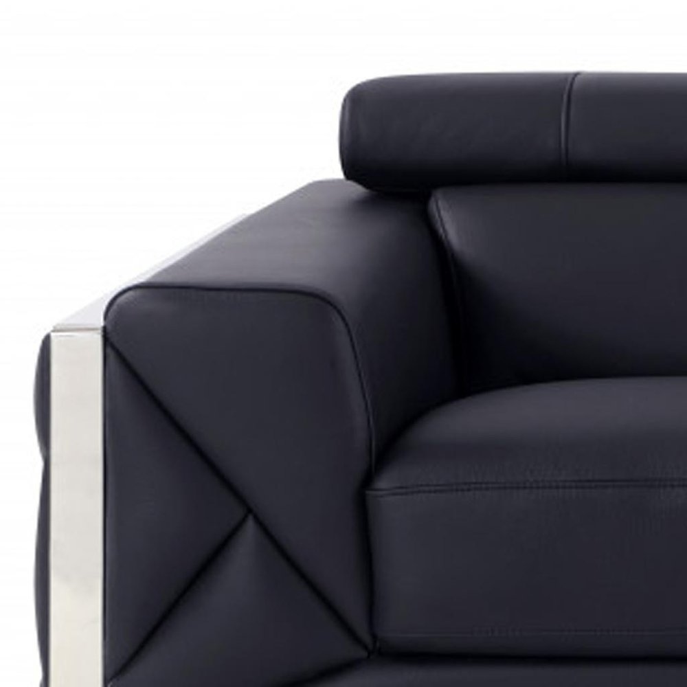 Black and Silver Italian Leather Loveseat - 75-inch