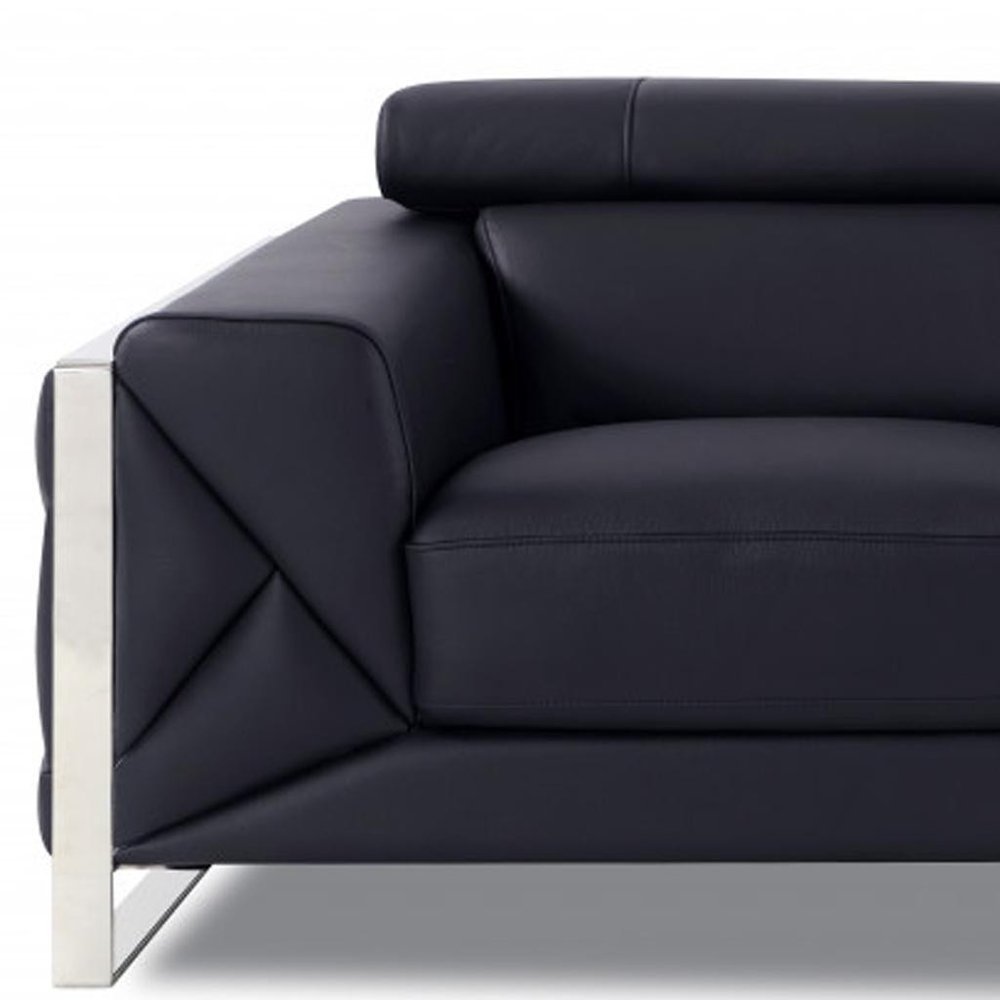 Black and Silver Italian Leather Loveseat - 75-inch
