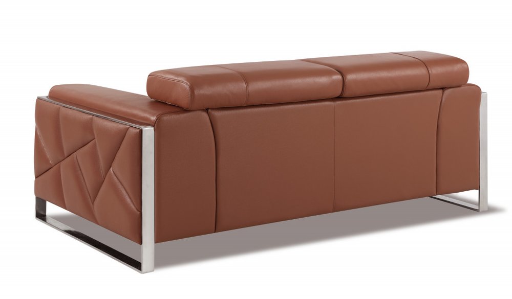 Camel and Silver Italian Leather Loveseat - 75-inch