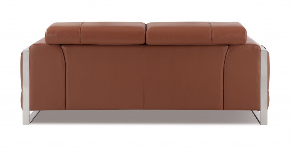 Camel and Silver Italian Leather Loveseat - 75-inch