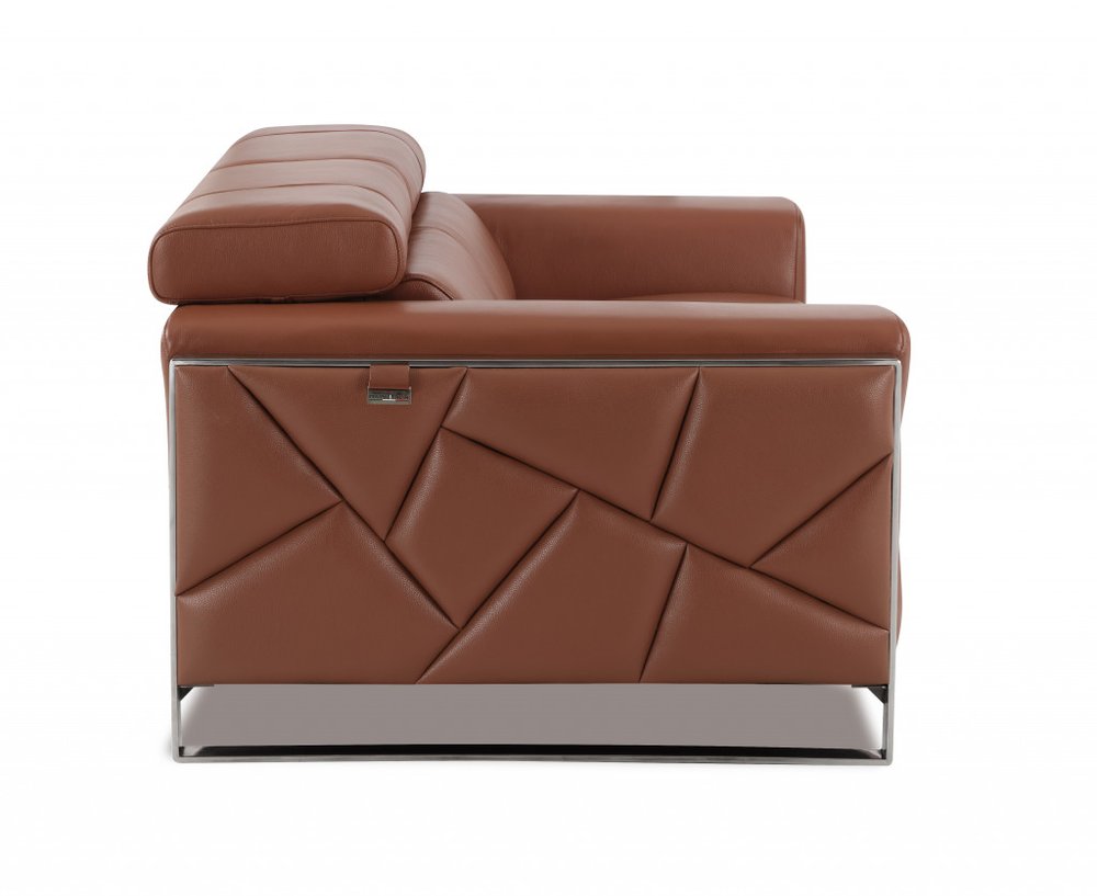 Camel and Silver Italian Leather Loveseat - 75-inch
