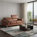 Camel and Silver Italian Leather Loveseat - 75-inch