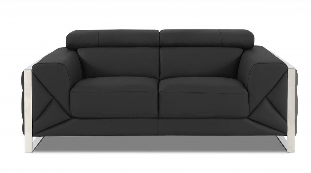Gray and Silver Italian Leather Loveseat - 75-inch