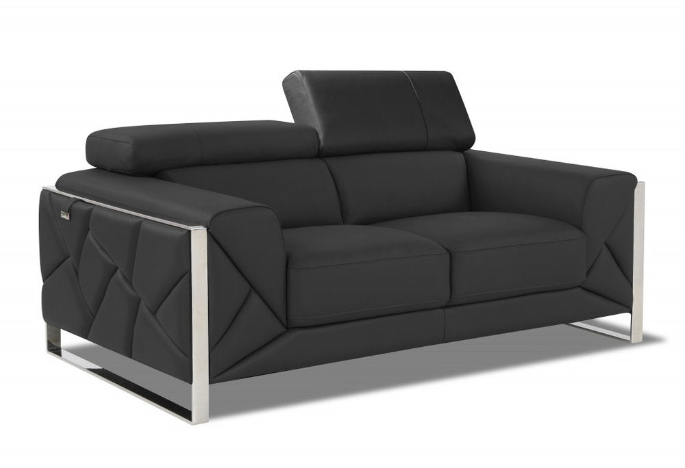 Gray and Silver Italian Leather Loveseat - 75-inch
