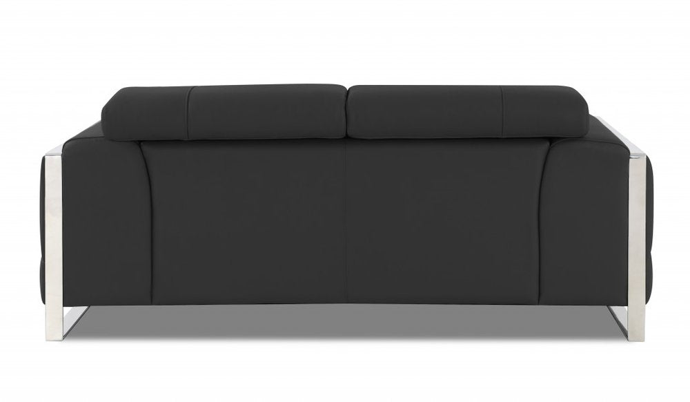 Gray and Silver Italian Leather Loveseat - 75-inch