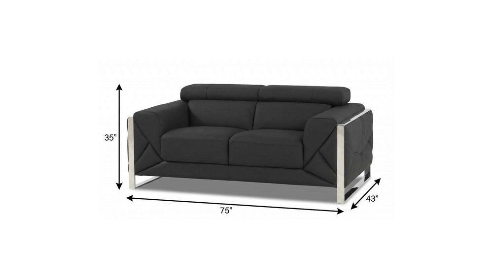 Gray and Silver Italian Leather Loveseat - 75-inch