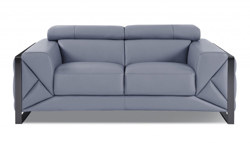 Light Blue and Black Italian Leather Loveseat - 75-inch