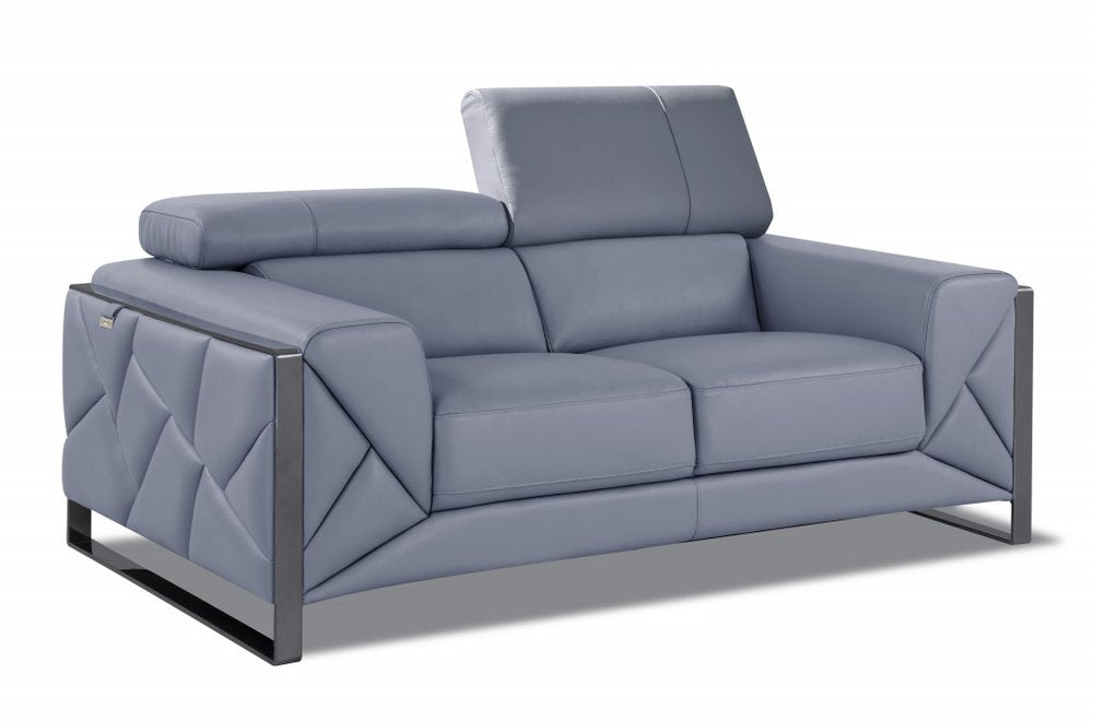 Light Blue and Black Italian Leather Loveseat - 75-inch