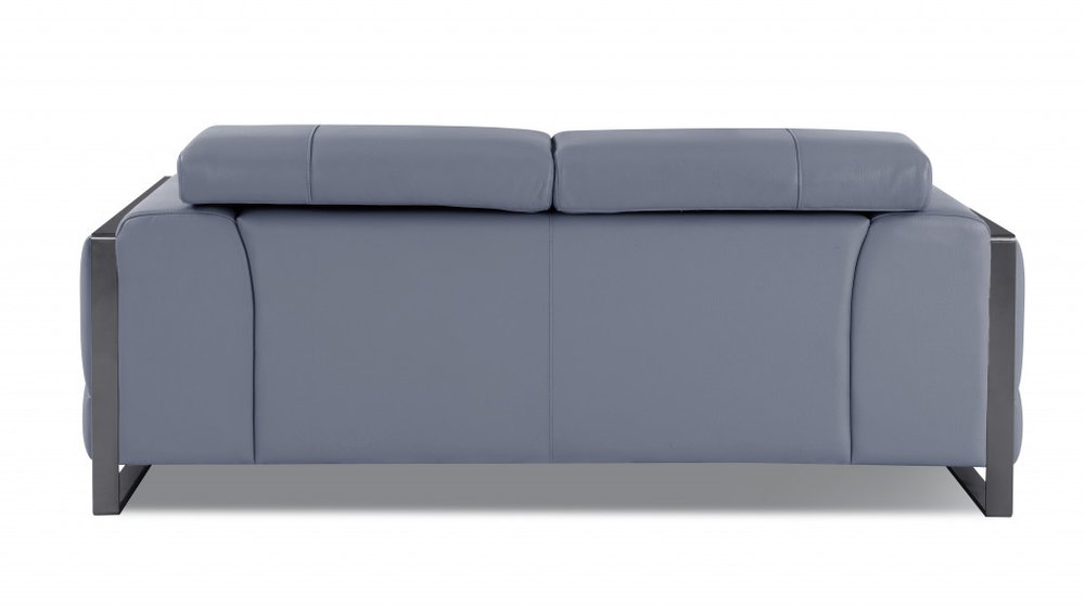 Light Blue and Black Italian Leather Loveseat - 75-inch