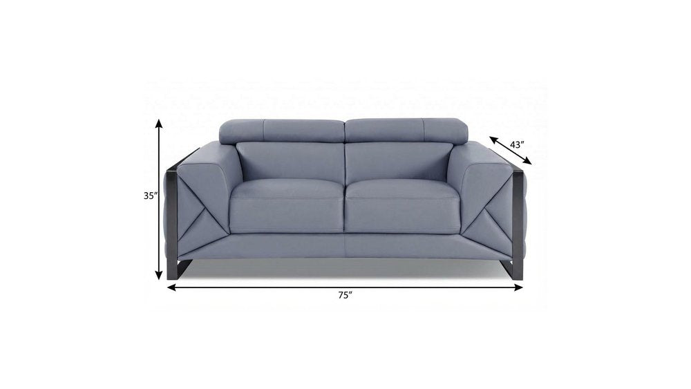 Light Blue and Black Italian Leather Loveseat - 75-inch