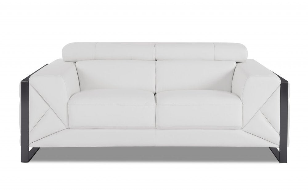 White and Black Italian Leather Loveseat - 75-inch