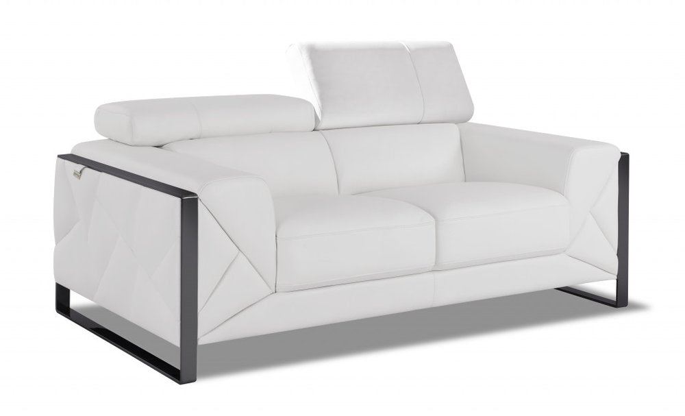 White and Black Italian Leather Loveseat - 75-inch