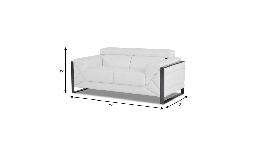 White and Black Italian Leather Loveseat - 75-inch