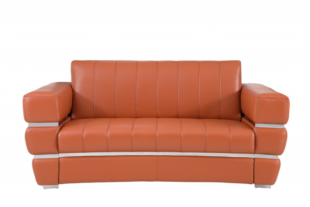 Camel and Silver Italian Leather Loveseat - 75-inch