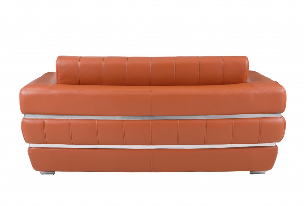 Camel and Silver Italian Leather Loveseat - 75-inch